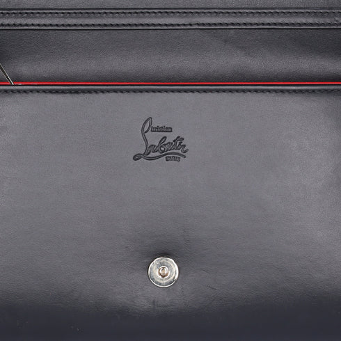 Christian Louboutin Paloma Clutch Crossbody Black Leather Leopard Studded